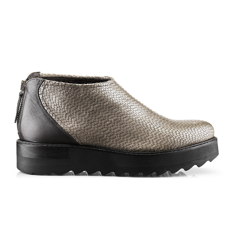 Husk Leather Ankle Boots Fish Scales in Dark Taupe